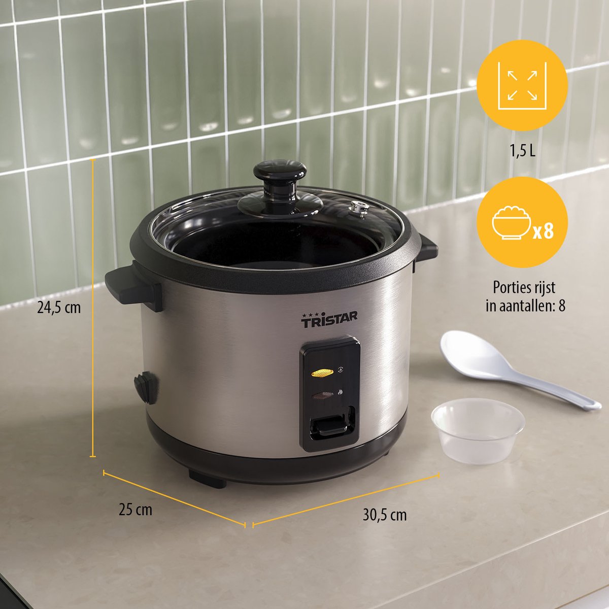 Tristar Rijstkoker 1.5L - RK-6147 - 8 personen - Droogkook beveiliging - Warmhoudfunctie - Uitneembare binnenpan thumbnail 4