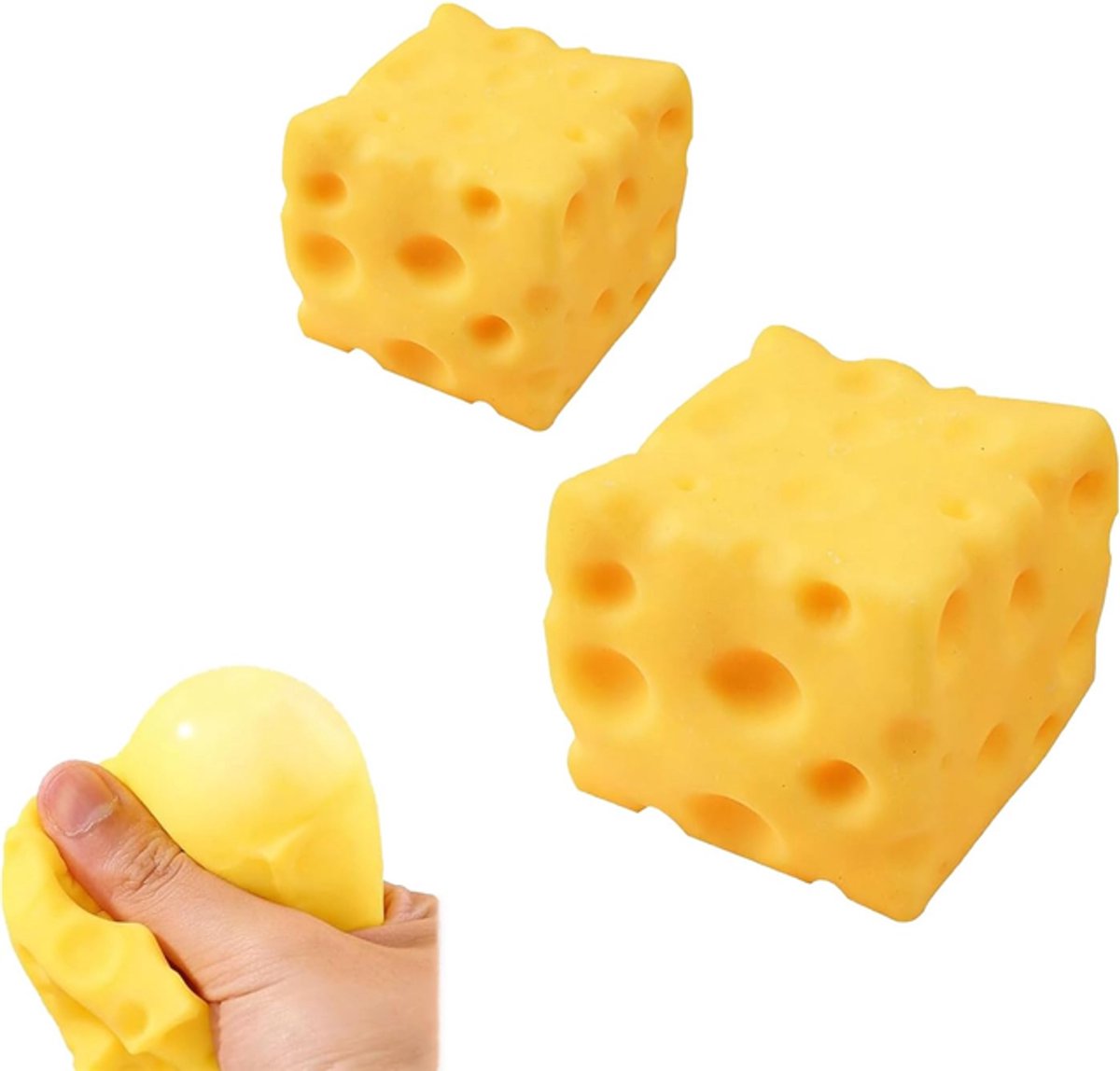 Set van 2 – fidget toys - Kaas-stressspeeltjes – Zachte - langzaam terugkerende knijpspeeltjes – Niet-plakkerig ontwerp – Realistische kaasvorm – Geschikt voor volwassenen en kinderen – Geel