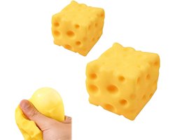 Set van 2 – fidget toys - Kaas-stressspeeltjes – Zachte - langzaam terugkerende knijpspeeltjes – Niet-plakkerig ontwerp – Realistische kaasvorm – Geschikt voor volwassenen en kinderen – Geel