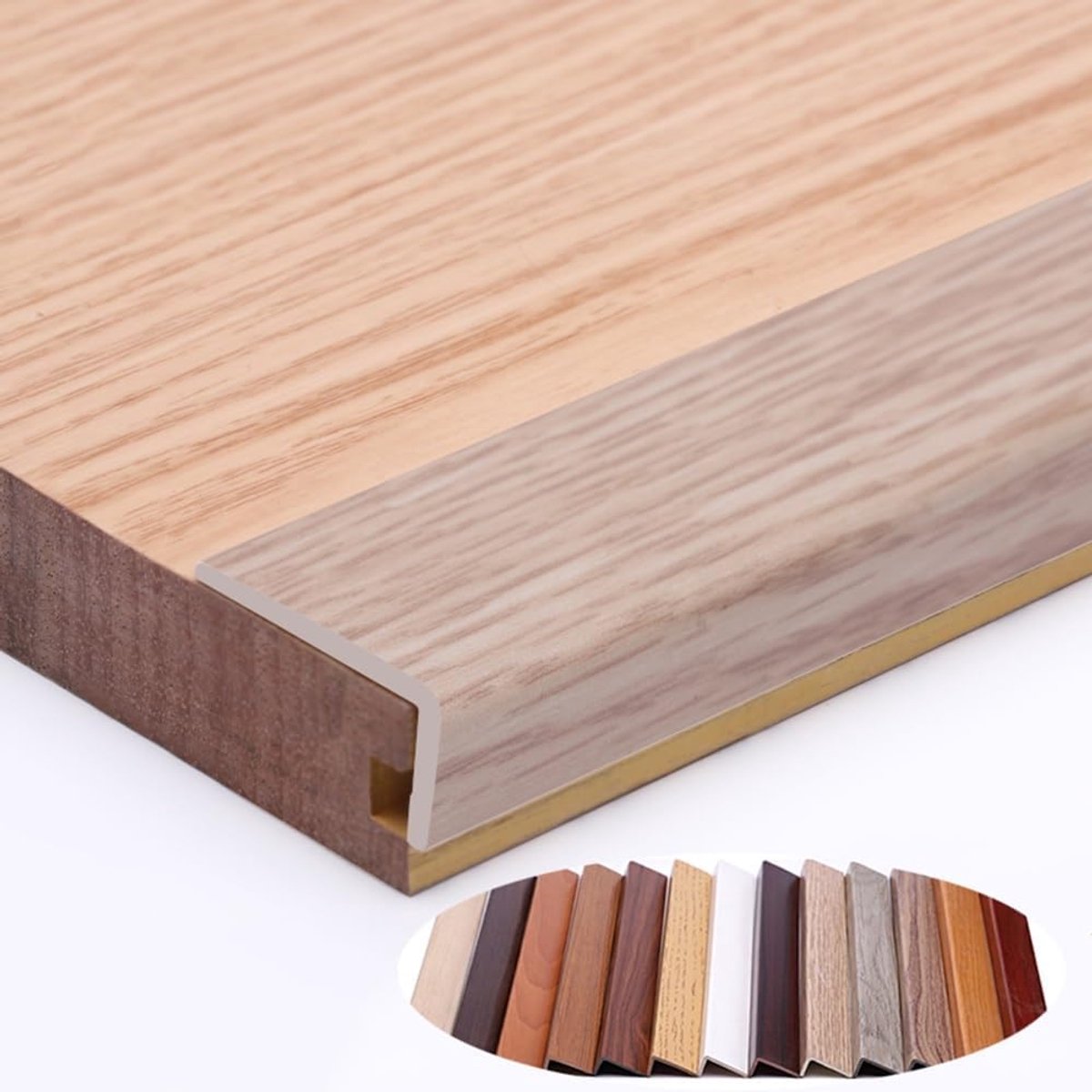 Antislip traprandprofiel - Traprandbescherming L-profiel - Trappen Beveiligen - Zonder Boren Lijmen - 90cm Lengte - Eiken Wit