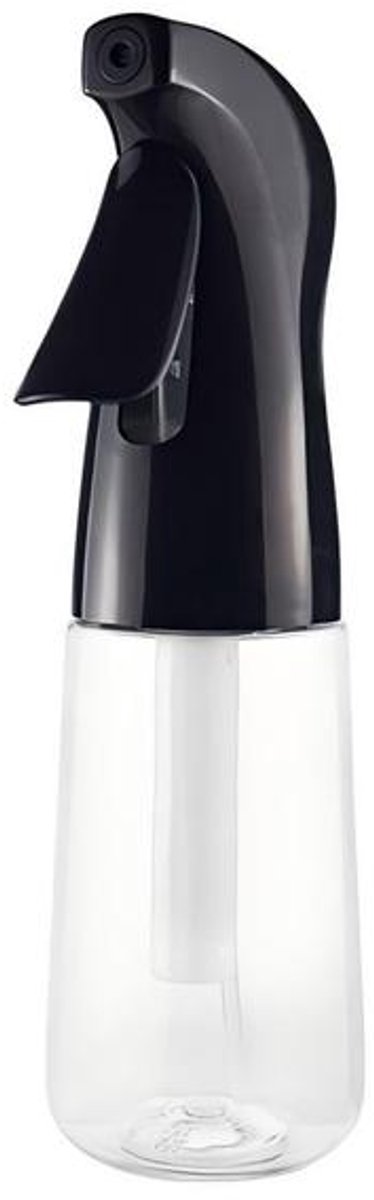 200 ml Sprayflacon – Herbruikbare fijne verstuiver – Alcoholverstuiver voor reiniging – Geschikt voor haar, gezicht, planten en persoonlijke verzorging – Zwart & Transparant – 6 x 6 x 20,5 cm