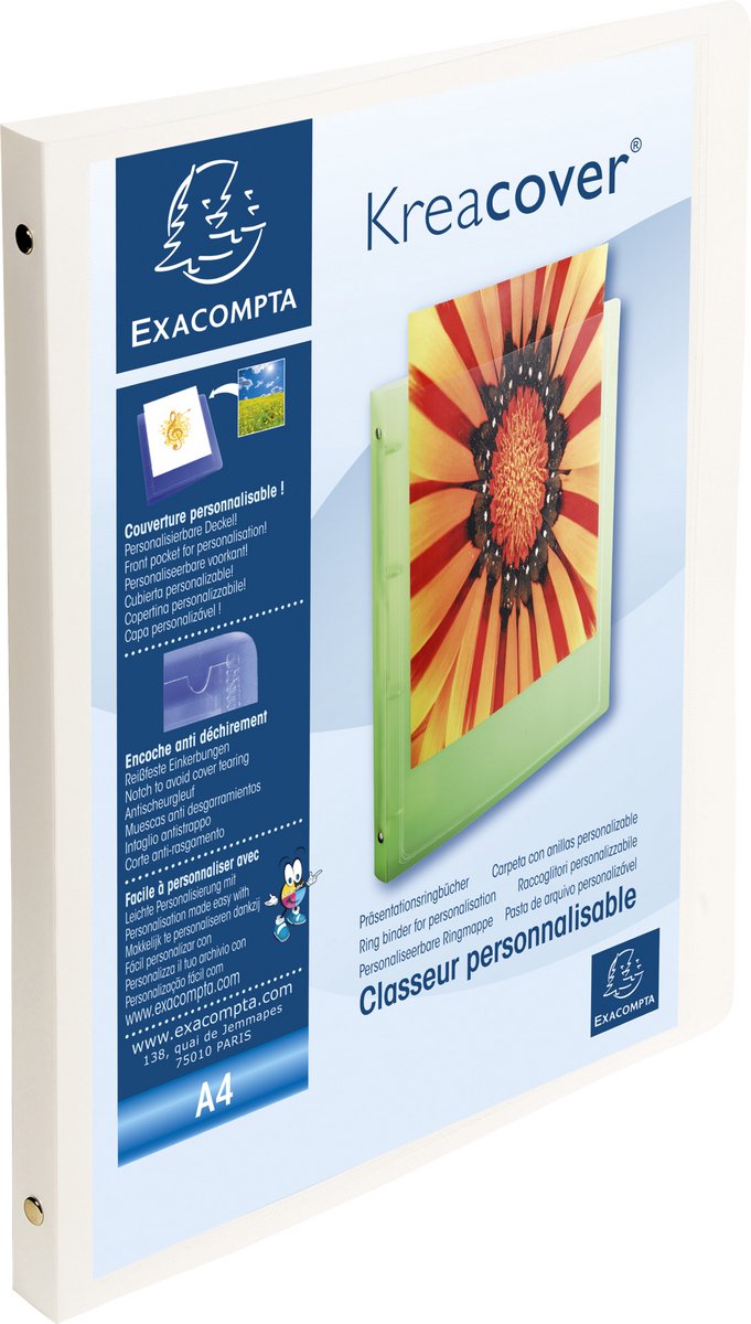 Exacompta 20x Kreacover Ringband opaak PP 5/10de - 4 ringen van 15mm - A4 - Wit - 51189E