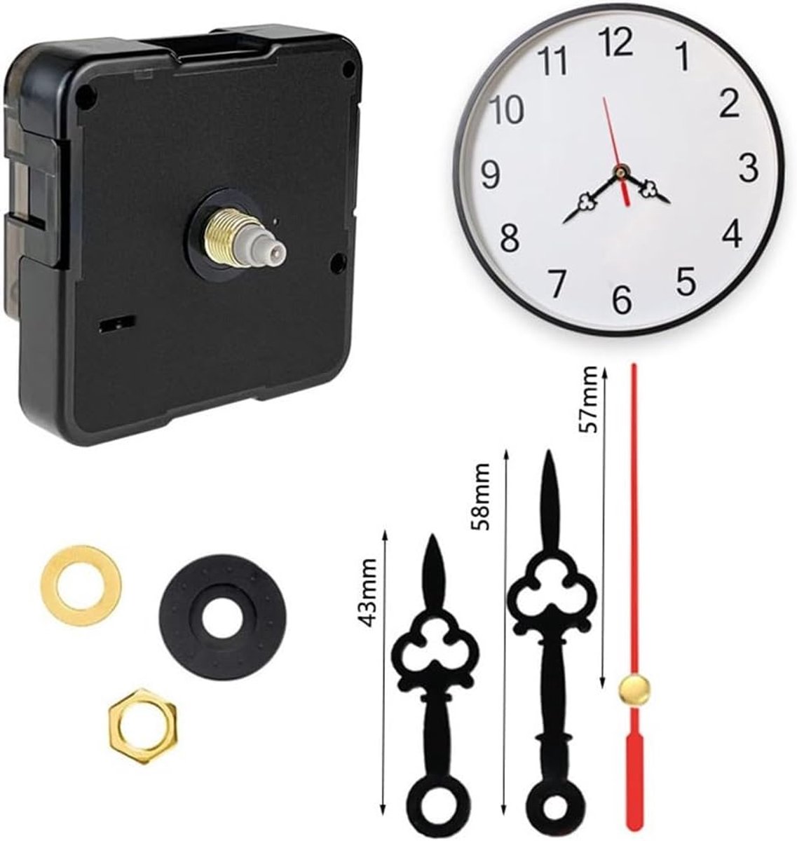 Klok Beweging - Uurwerk Set - Doe-het-zelf Klokken - Stil Laag Verbruik - 15 x 6 x 3 cm