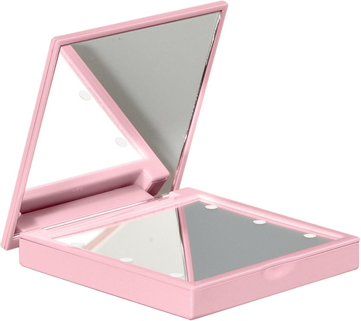 Reisspiegel - Make-up spiegel - Snel bijwerken - Ingebouwde LED - 7x7 cm - Roze