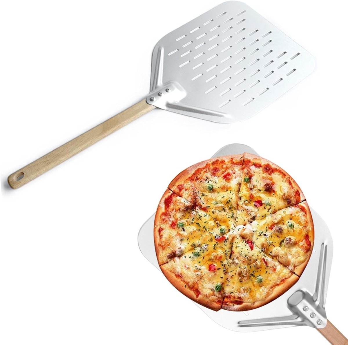 Pizza Schep - Bak Lade - Zelf Pizza Bakken - Afneembaar Handvat - 40x30 cm - Zilver