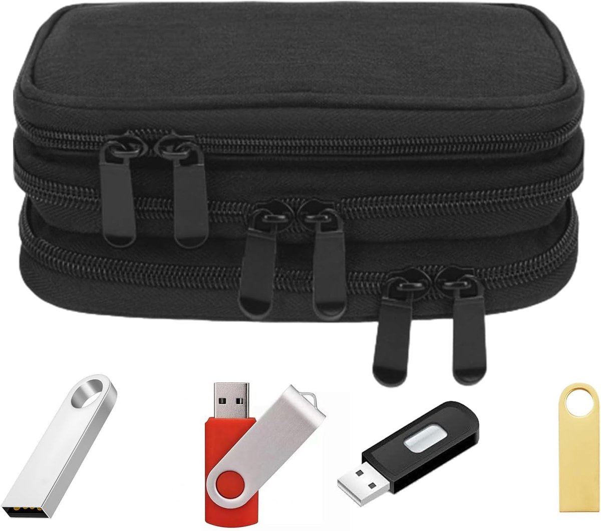 USB-stick tas - Opbergmap - Veilig opbergen - 30 sleuven - 19x5x10cm - Zwart