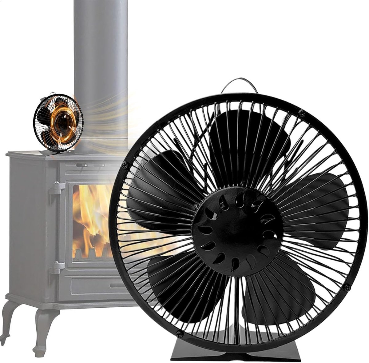 Kachel Ventilator - Haard Ventilator - Efficiënte Warmte - Zonder Batterijen - 22.2 cm Diameter - Zwart