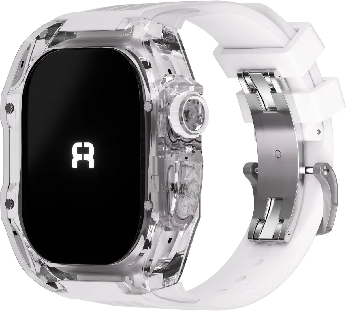 Reqior Case met rubberen bandje Polymeer & Rubber – geschikt voor Apple Watch 7 45mm / Apple Watch 8 45mm / Apple Watch 9 45mm – stevig, comfortabel – Transparent