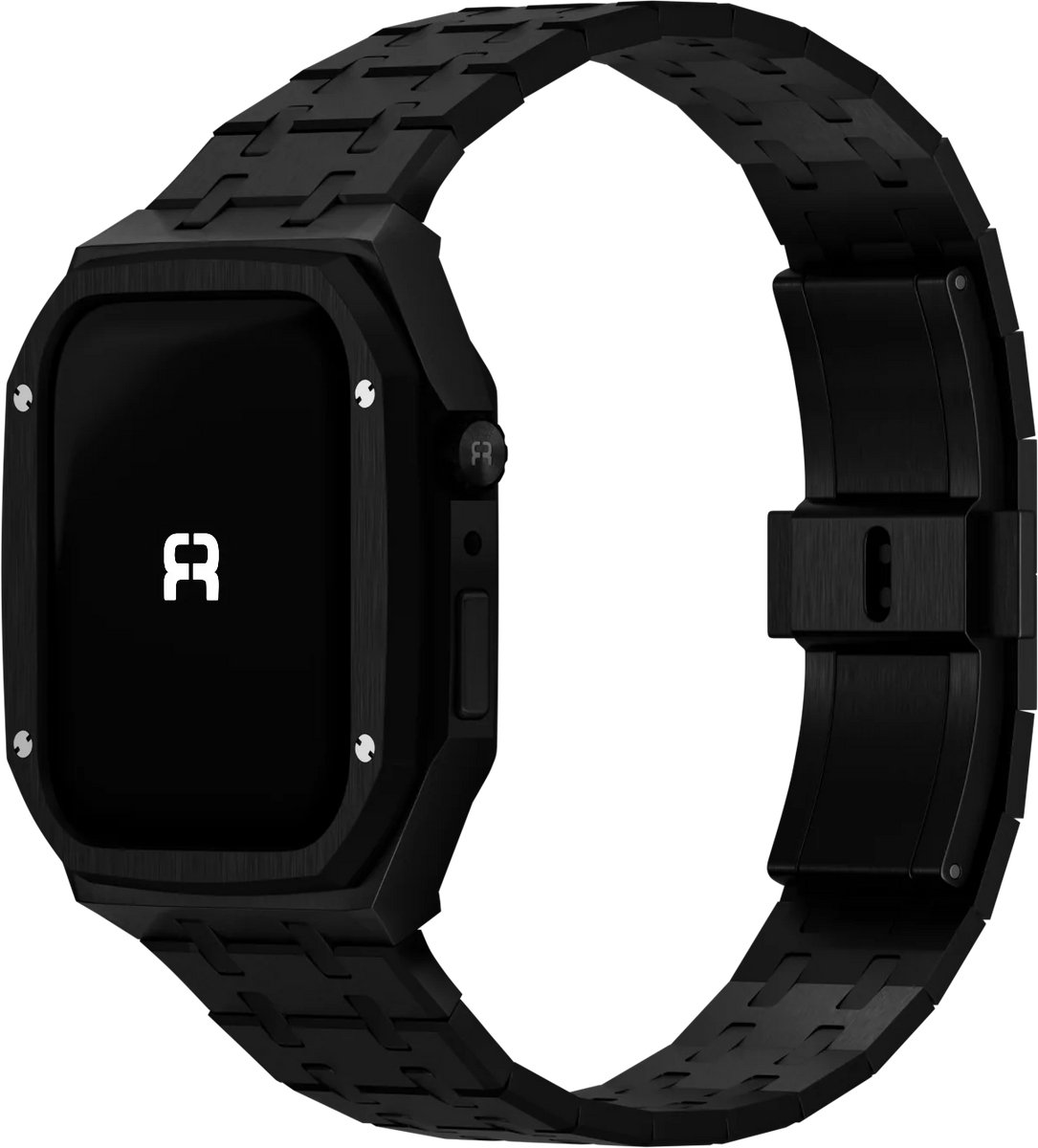 Reqior Case met stalen bandje RVS – geschikt voor Apple Watch 7 45mm / Apple Watch 8 45mm / Apple Watch 9 45mm – luxe, stevig – Zwart