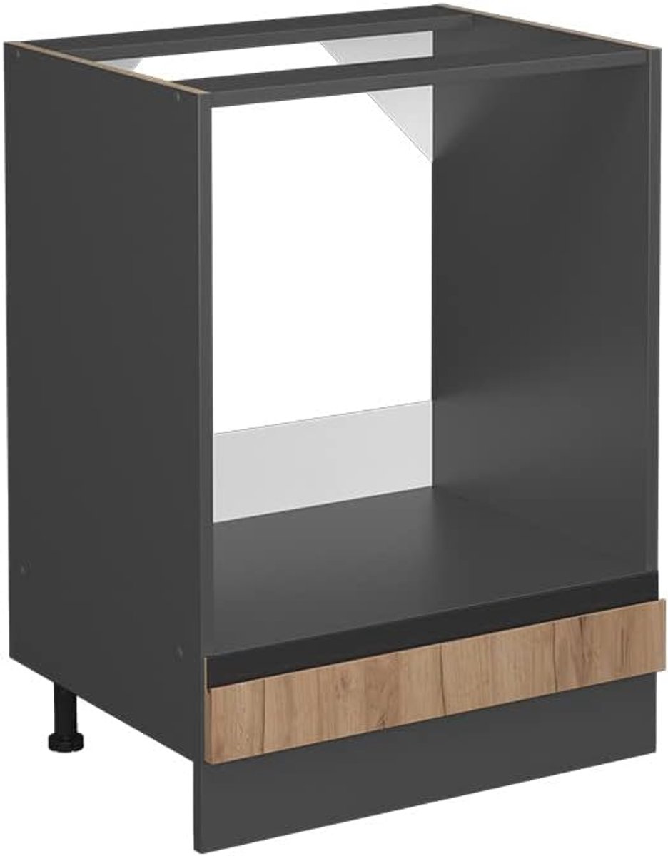 Ovenombouwkast Keuken - Keukenkast Oven - Keukenopslag - J-vorm Greeploos - 60 cm Breed - Eiken Goud