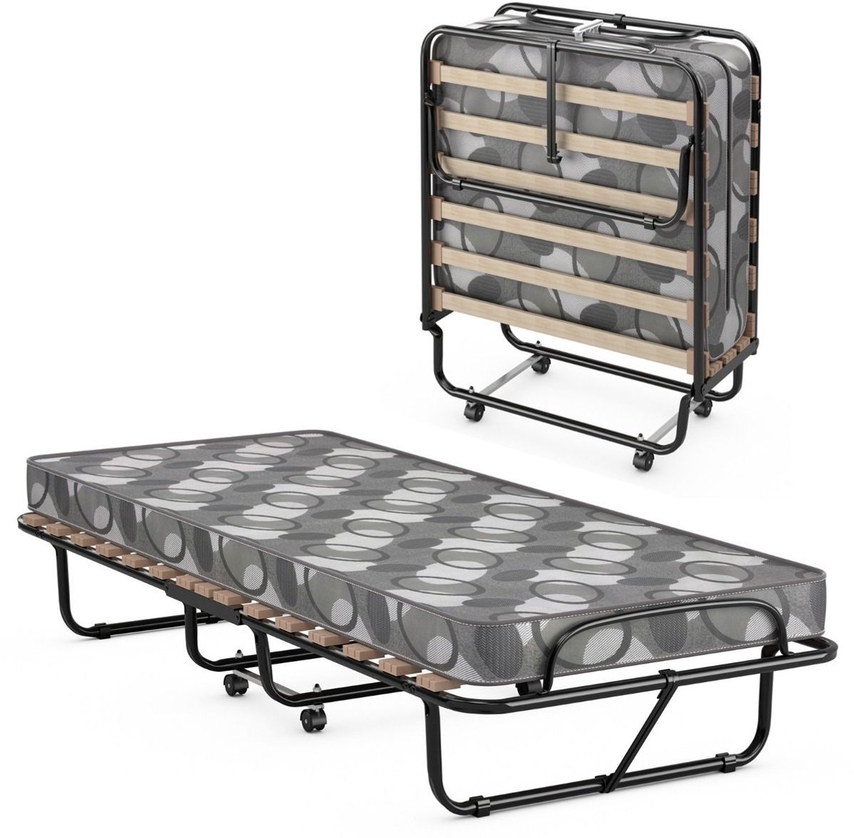 GranMaison Logeerbed - Vouwbed - Opklapbed - Zetelbed - Logeermatras - 1 persoons - Staal frame - Grijs