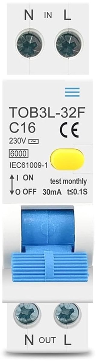 Automische Zekering - Aardlekschakelaar - Elektrische Beveiliging - 6kA Breekvermogen - 18MM Breed
