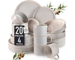 Moritz & Moritz CASTELLO 20-delige Serviesset voor 4 Persoons – Bordenset Aardewerk Grijs – Servies met Dinerborden, Dessertborden, Soepborden en Kopjes