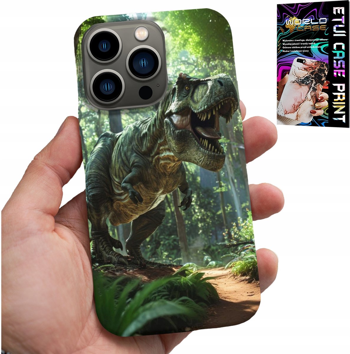 HOESJE VOOR IPHONE 15 PRO MAX - DINO DINOSAURUS TYRANNOSAURUS HOESJE + GLAS