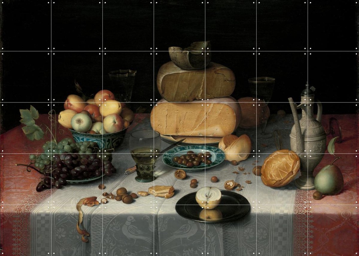 IXXI Stilleven met kazen, Rijksmuseum - 140 x 100 cm - Gratis ophangtool - Grote wanddecoratie en posters - Olieverf, Realisme, Naturalisme, Klassiek