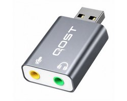 Qost - Externe USB (3D) Geluidskaart Adapter - Sound Card - Audio Kaart Dongle - USB 5.1 geluidskaart - Windows 2000 / XP. USB 2.0