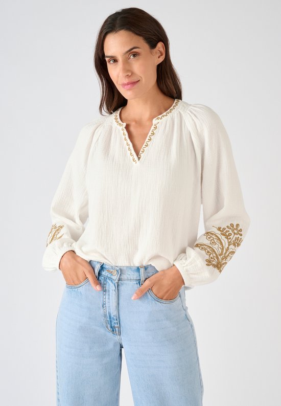 Damart - Blouse brodée mousseline de coton - Dames - Wit - 52