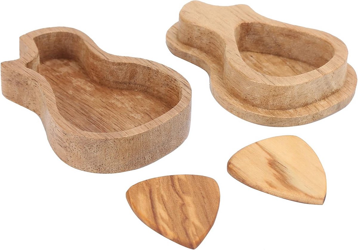 Houten Pickbox voor Gitaar en Ukulele - Inclusief Picks voor Elektrisch, Akoestisch, Bas
