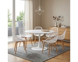 EGGREE eettafel en stoelen - 6 witte eetkamerstoelen - tafel Ø 120 cm - voor bar - café en restaurant