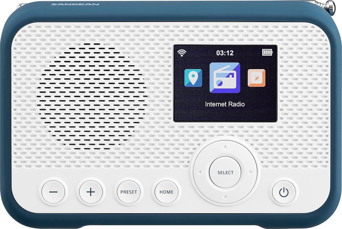 Internetradio - Draagbare Radio - Muziek Luisteren - 448 Zender Geheugen - 21x4x12 cm - Wit Blauw