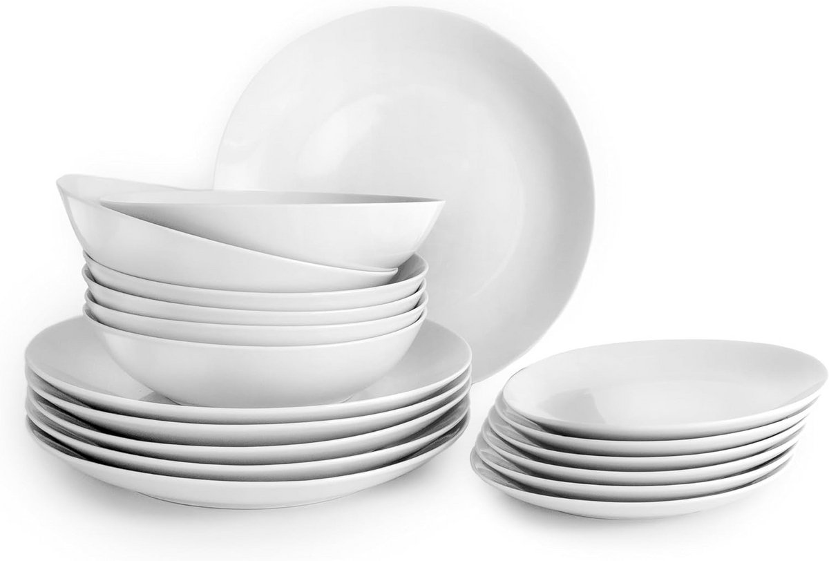 18-delig Wit Porseleinen Servies voor 6 Personen - Complete Borden Set