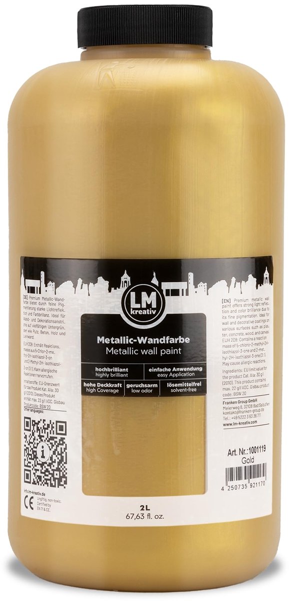 LM-Kreativ Metallic wandverf – Goud – 2 l
