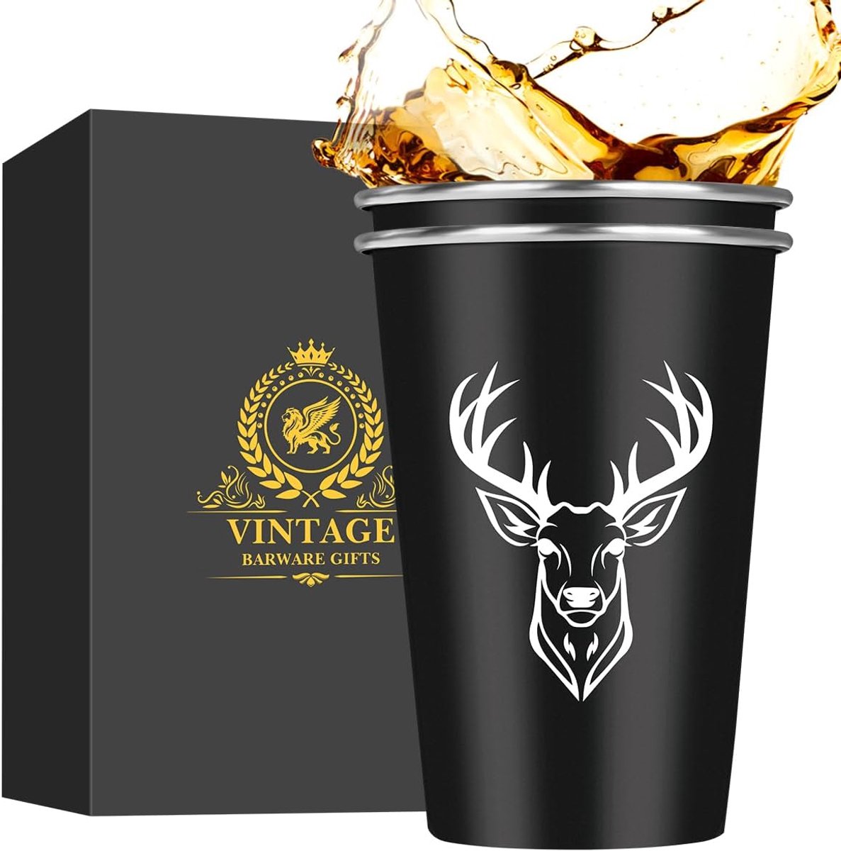 Set van 2 Bierglazen 0.5L met Hertenkop Gravure - Cadeau voor Jagers & Mannen