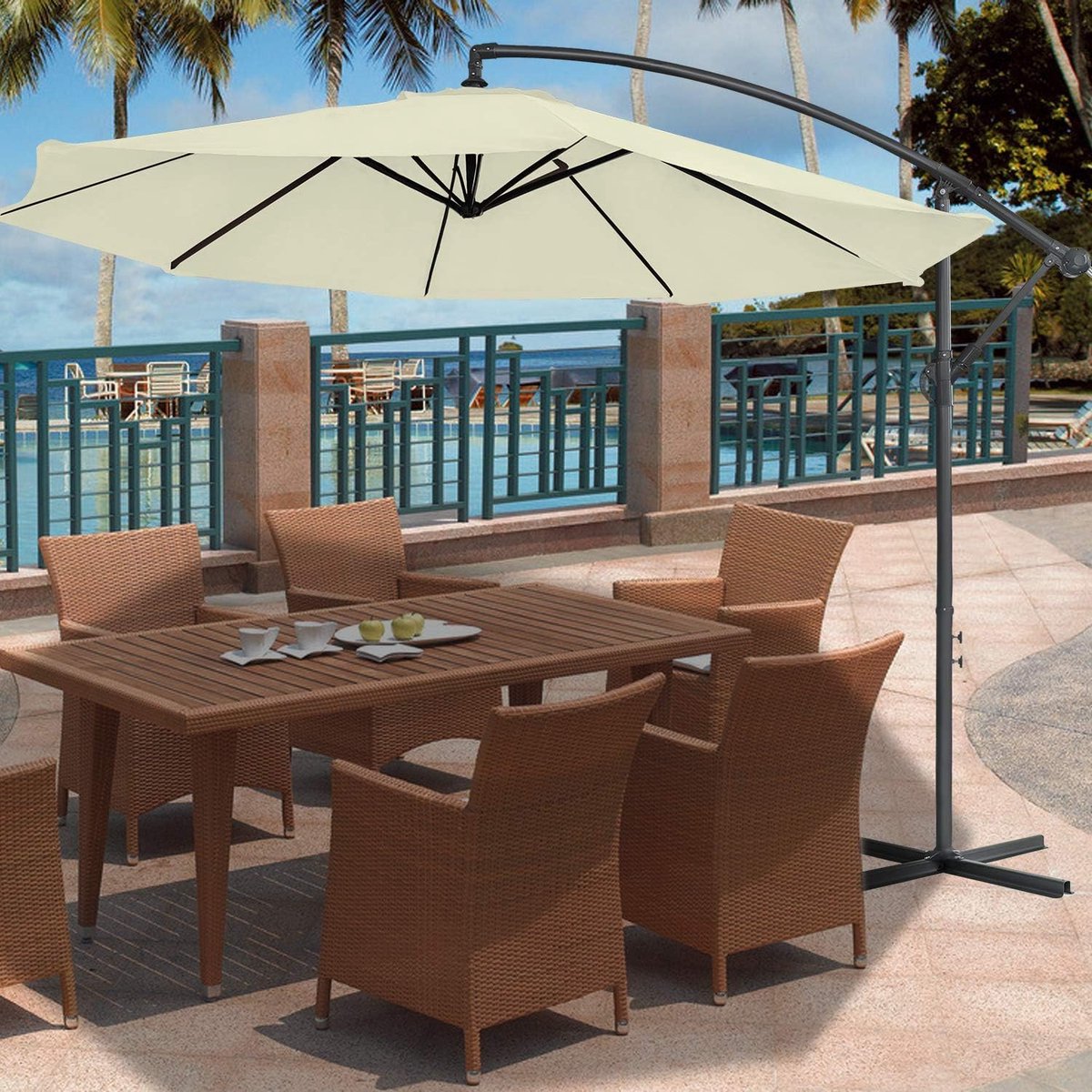 Aluminium Parasol - Zweefparasol Balkonparasol - Buiten Ontspannen - UV40 Bescherming 8 Baleinen - 350cm Diameter - Beige – foto 2