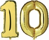 10 jaar gouden folie ballonnen 88 cm leeftijd/cijfer - Leeftijdsartikelen 10e verjaardag versiering - Heliumballonnen