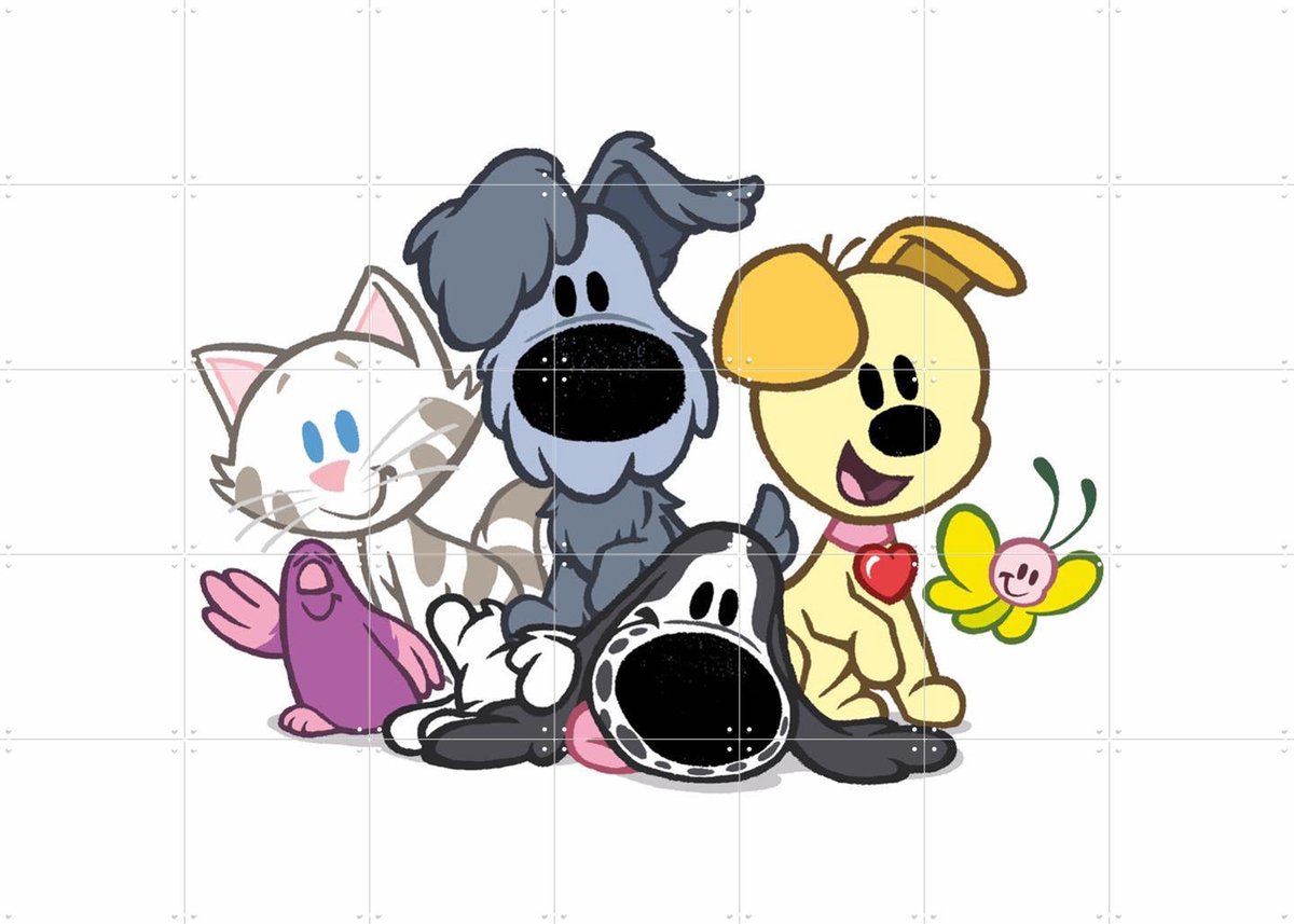 IXXI Woezel & Pip & Vrienden, Woezel & Pip & Van Hoorne Studios - 140 x 100 cm - Gratis ophangtool - Grote wanddecoratie en posters - Fantasierijk