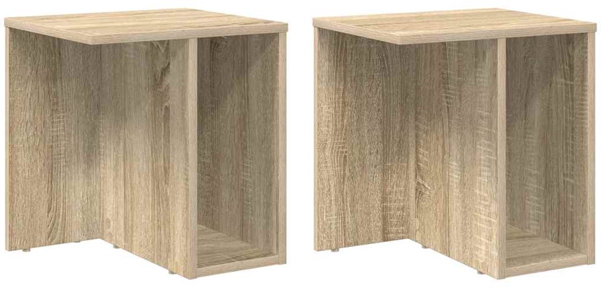 vidaXL Bijzettafel - 2 - st - Sonoma - Eik - 37 - x - 32 - x - 40 - cm - Bewerkt - hout Sonoma eiken