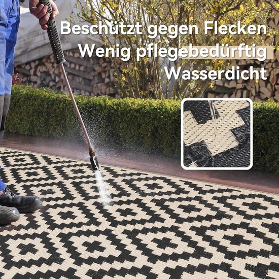 Outdoor Tapijt - Buitenkleed Terras - Verfraai Buitenruimte - Weerbestendig UV-bestendig - 270 x 360 cm - Zwart Beige — afbeelding 3