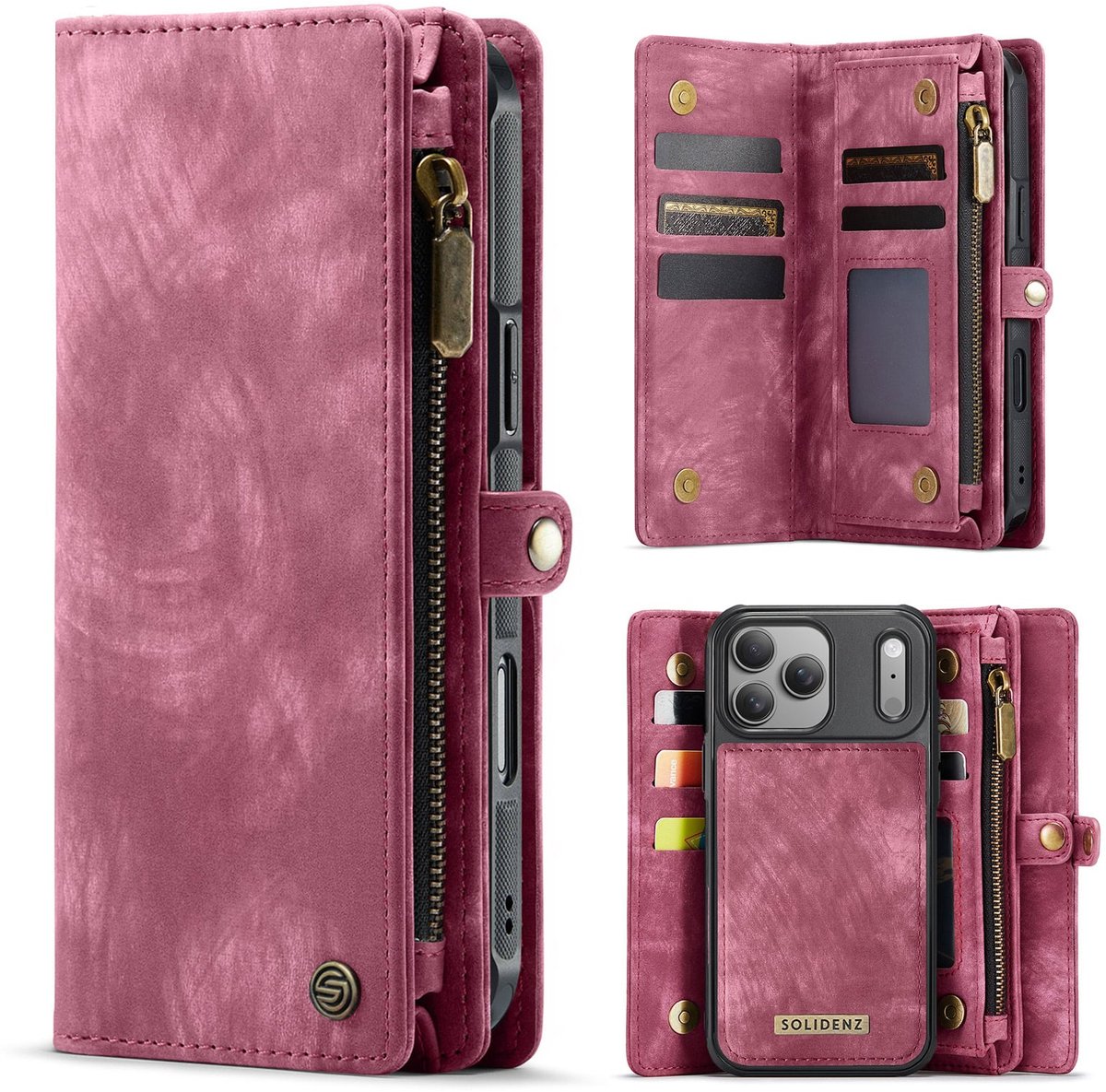 Solidenz Hoesje - Geschikt voor Apple iPhone 17 Pro Max - Urban Wallet - Rood