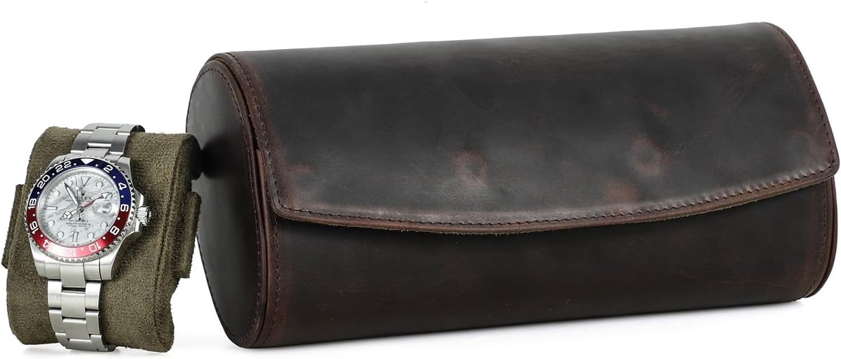 Watch Roll Case - Leren Horloge Opbergdoos voor 3 Horloges - Draagbare Horloge Organizer met Verwijderbare Kussen