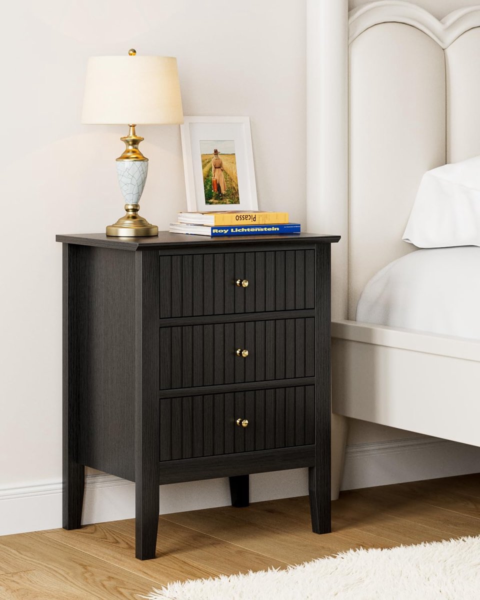 Nachttafeltje met 3 Lades - Zwart Opbergkastje 45D x 33B x 61H cm voor Slaapkamer en Woonkamer