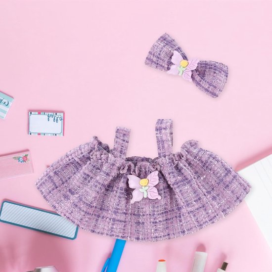 Poppenkledingset Paars - Jurk en Strik Haarclip 2-delig van Merkloos — afbeelding 2