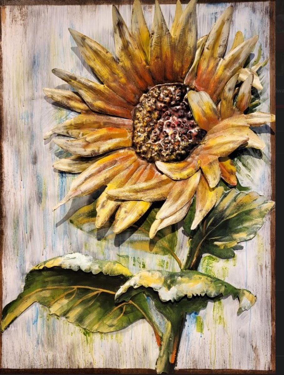 karo-art Schilderij - Metaalschilderij - Zonnebloem, 60x80cm, 3D schilderij Multikleur