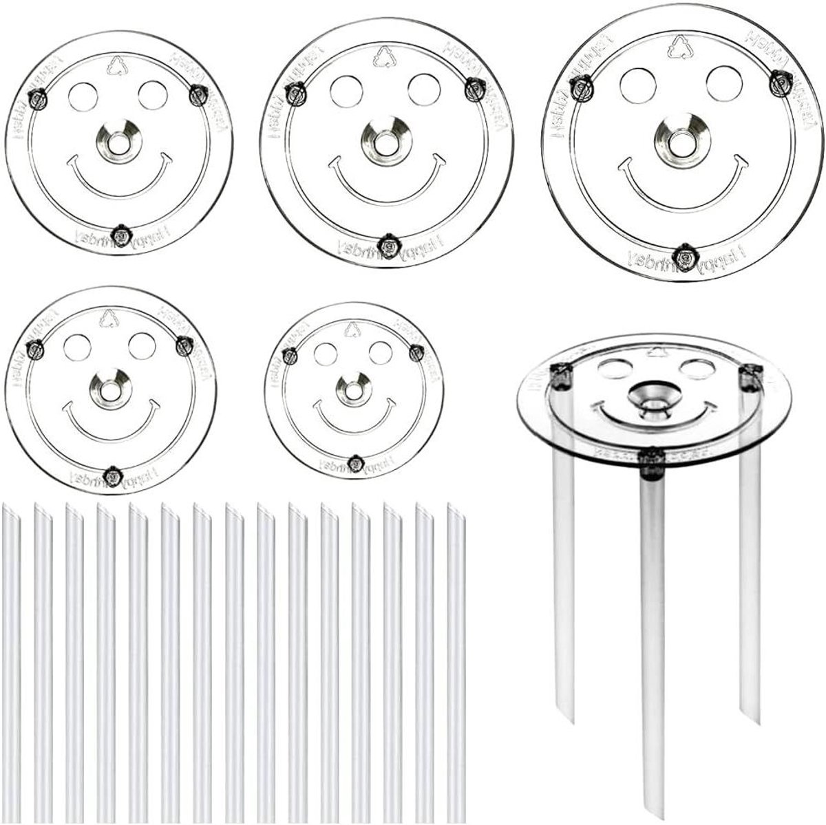 Taartplateau set voor etagetaarten, 5 verschillende maten, 15 stuks plugstangen