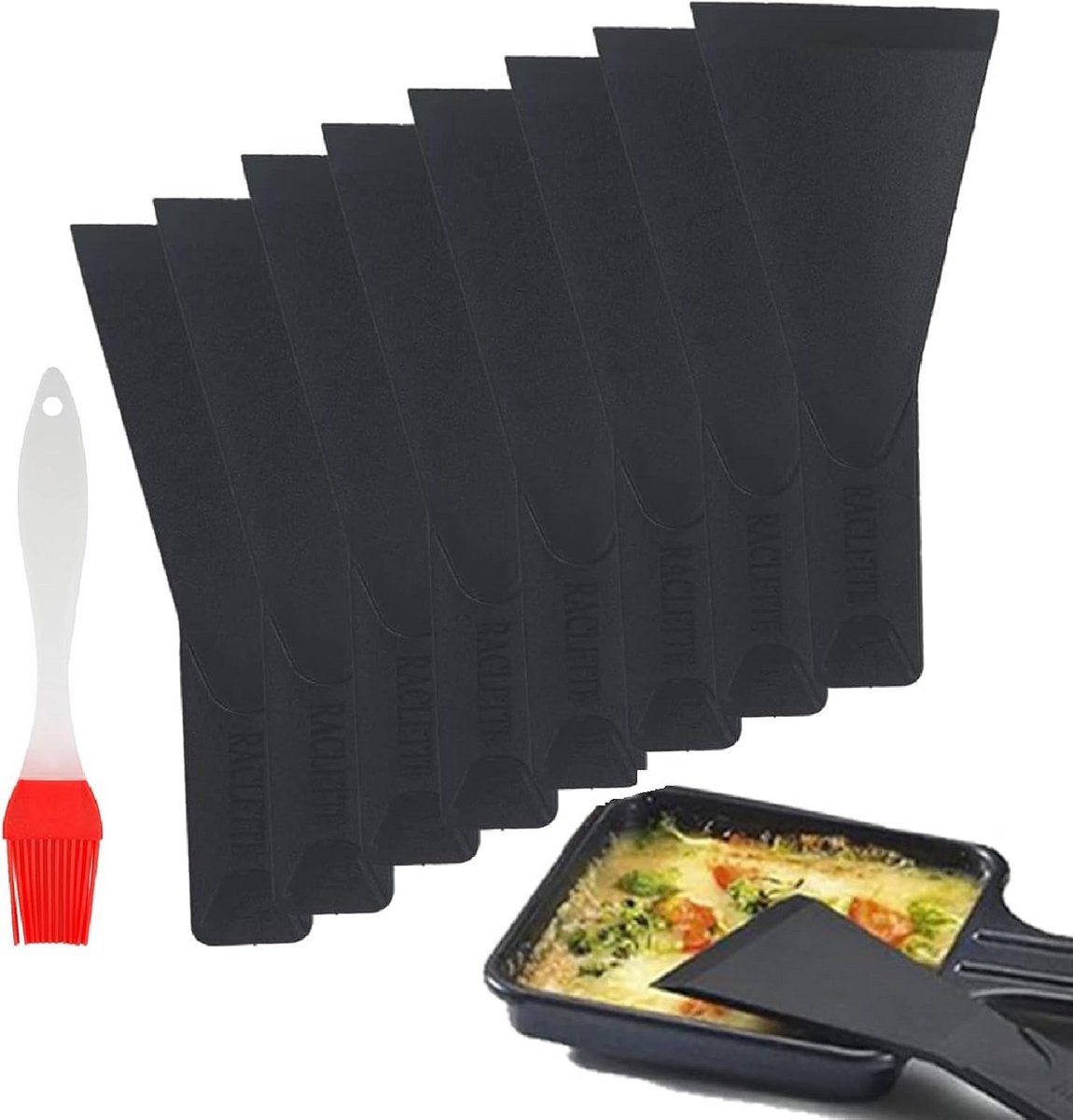 8 stuks spatels met siliconen borstel voor raclette, grill en anti-aanbakpan