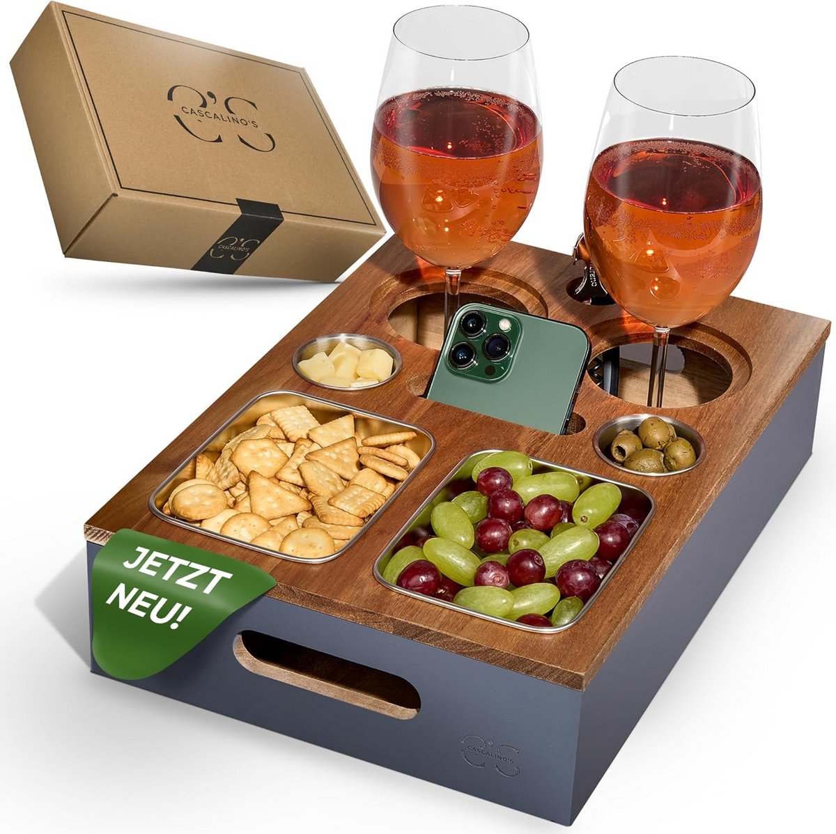 Organische Houten Bankbar met Snackschaaltjes en Bekerhouder