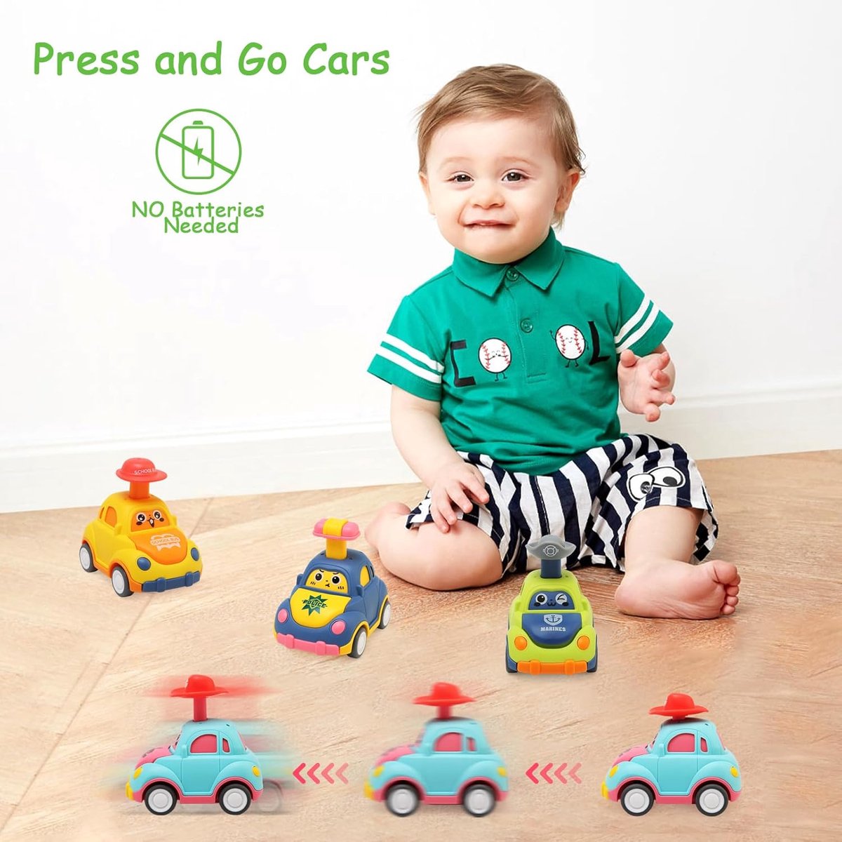 4 Stuks Press & Go Speelgoedautos voor Kinderen 1-3 Jaar - Educatieve Voertuigen Set - Veilig Baby Speelgoed - Cadeau voor Jongens en Meisjes 12-36 Maanden — afbeelding 4
