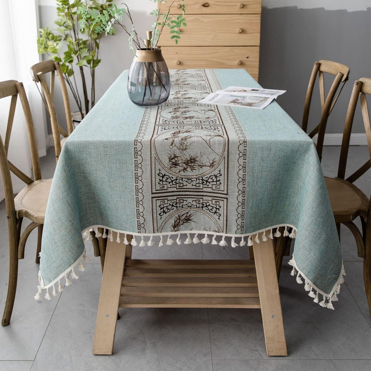 Stijlvol Bedrukt Tafelkleed Chinees Design Wasbaar Linnenlook Rechthoekig 140x180cm