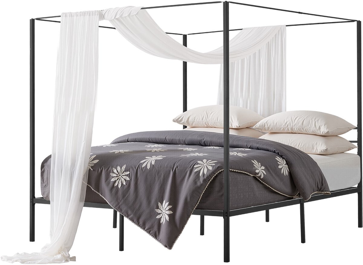 Vevor Hemelbedframe Kingsize, Metalen Hemelbed met 4 Posters, Zwart