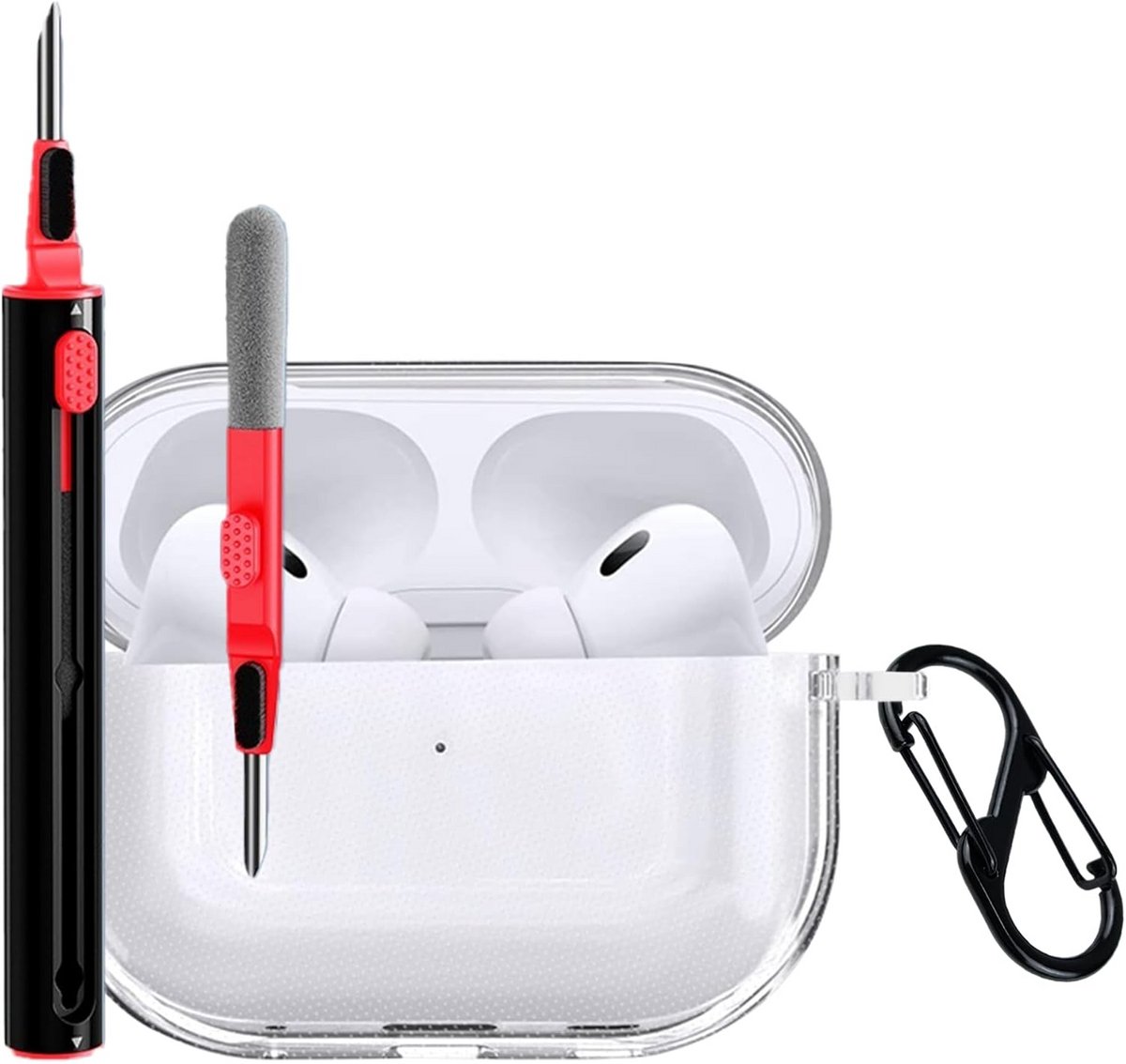 Transparante Siliconen Beschermhoes voor AirPods Pro 3 met Karabijnhaak en Reinigingsstaaf