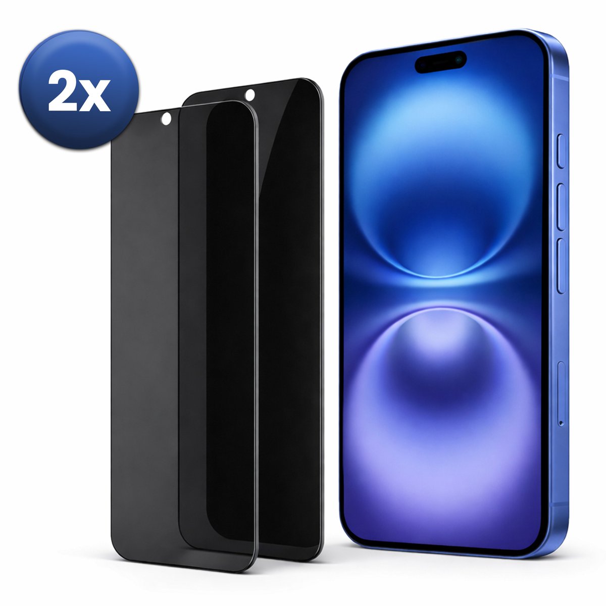 Privacy Screenprotector Geschikt Voor iPhone 15 Plus – Privacy Glass – 2-Pack – Anti-Spy – Gehard Glas 9H – Case Friendly