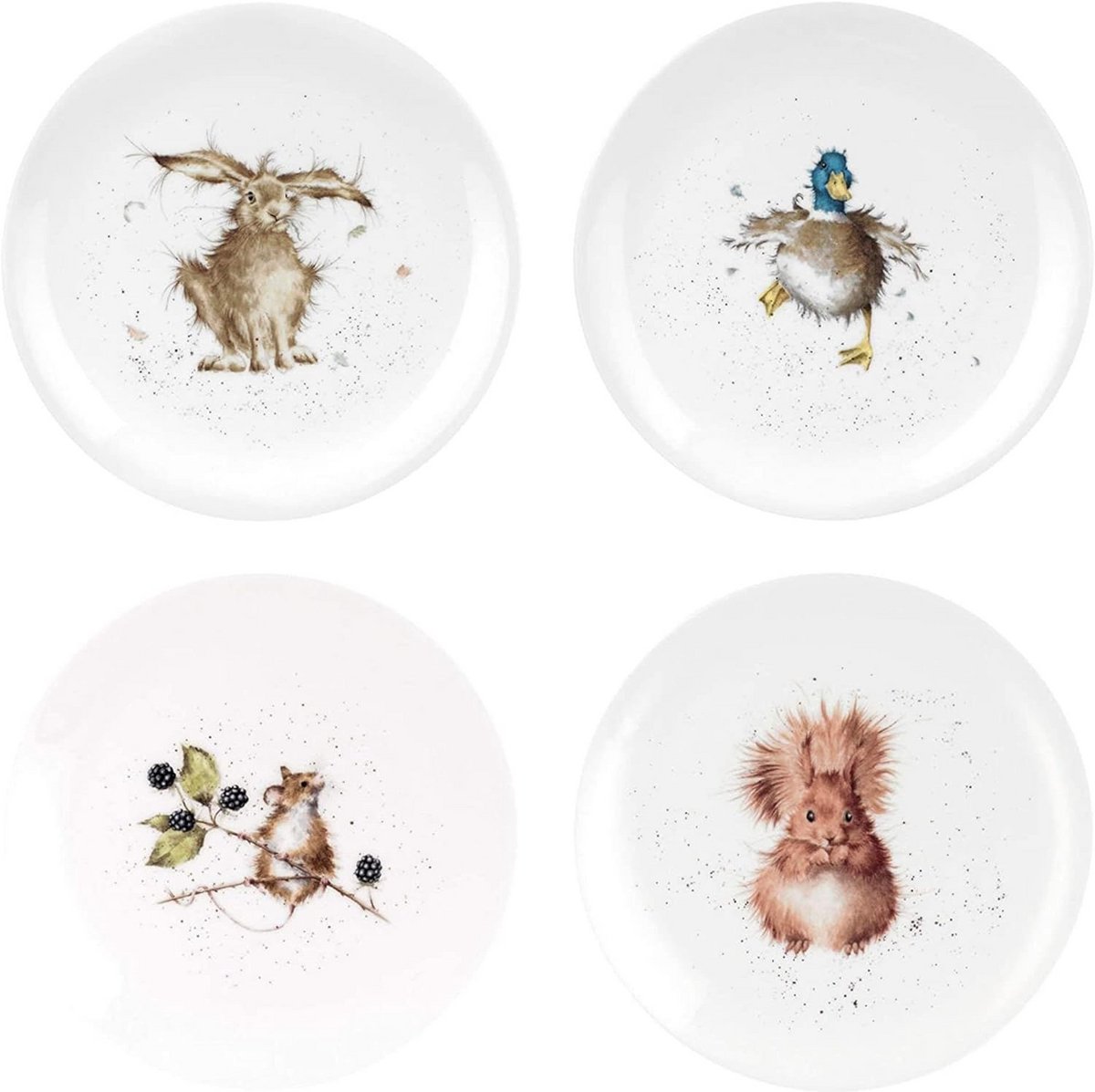 Set van 4 Coupe Borden 8 Inch - Diverse Dierlijke Aquarel Ontwerpen