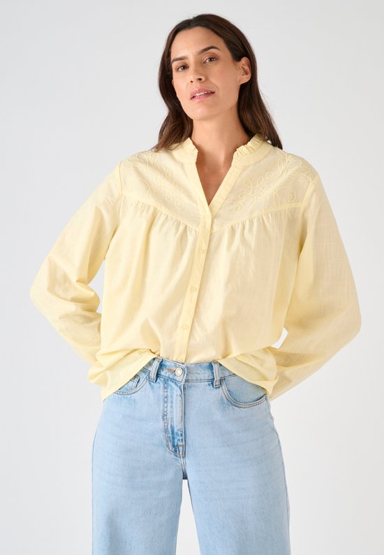 Damart - Chemise brodée tissu slub - Dames - Jaune - 48