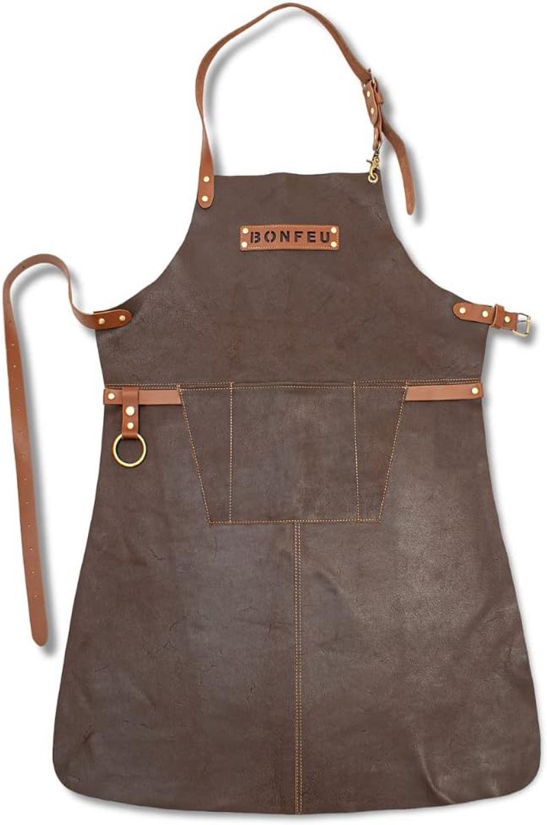 Luxe Leren BBQ Schort Zwart voor Buiten Koken en Grillen
