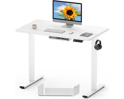 FLEXISPOT ONE PIECE Electric Standing Desk Height Adjustable Desk Sit-Stand Desk with Cable Tray and Backpack Hook for Home Office, 100x60cm, White
