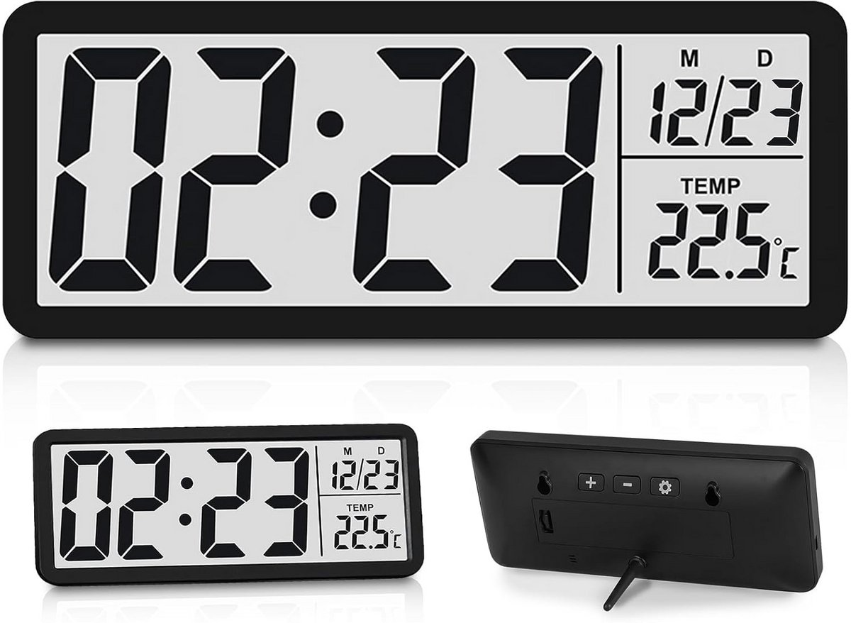 Digitale Wandklok met Groot Display voor Tijd, Datum en Temperatuur